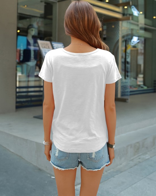 Summer Chic Women’s T-Shirt – 100% Cotton Comfort V-neck, Non-sheer, Easy Care, Casual Style – PRYCUS MITCHELL INC Summer Chic Women’s T-Shirt – 100% Cotton Comfort V-neck, Non-sheer, Easy Care, Casual Style – PRYCUS MITCHELL INC