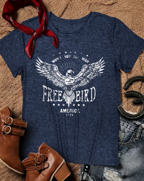 Women’s Eagle Print Casual T-Shirt – All-Season Style, Mid-Elasticity Knit, Easy-Care – PRYCUS MITCHELL INC Women’s Eagle Print Casual T-Shirt – All-Season Style, Mid-Elasticity Knit, Easy-Care – PRYCUS MITCHELL INC