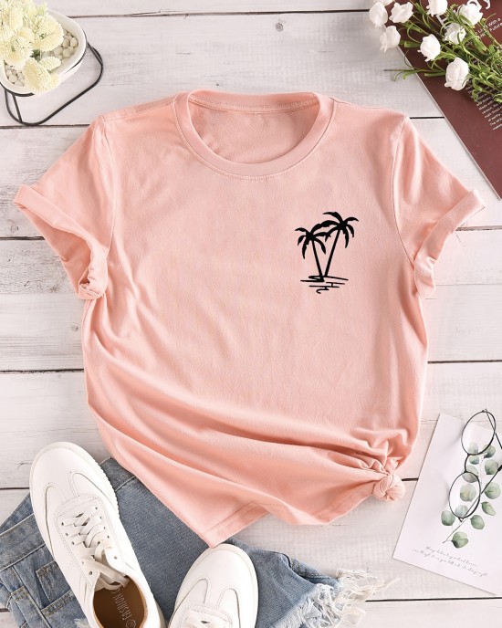 Coconut Tree Print Crew Neck T-shirt, Casual Loose Short Sleeve Fashion Summer T-Shirts Tops, Women’s Clothing – PRYCUS MITCHELL INC Coconut Tree Print Crew Neck T-shirt, Casual Loose Short Sleeve Fashion Summer T-Shirts Tops, Women’s Clothing – PRYCUS MITCHELL INC