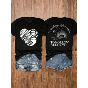 Sweet Letter & Sun Print T-Shirt, Vintage Crew Neck Short Sleeve T-Shirt, Women’s Clothing – PRYCUS MITCHELL INC