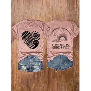Sweet Letter & Sun Print T-Shirt, Vintage Crew Neck Short Sleeve T-Shirt, Women’s Clothing – PRYCUS MITCHELL INC