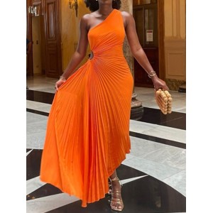 Party Dress Swing Dress A Line Dress Long Dress Maxi Dress Orange Sleeveless Pure Color Ruched Fall Spring Summer One Shoulder Fashion Party Vacation Summer Dress 2023 S M L XL XXL – PRYCUS MITCHELL INC