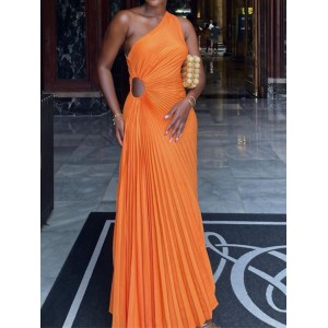 Party Dress Swing Dress A Line Dress Long Dress Maxi Dress Orange Sleeveless Pure Color Ruched Fall Spring Summer One Shoulder Fashion Party Vacation Summer Dress 2023 S M L XL XXL – PRYCUS MITCHELL INC