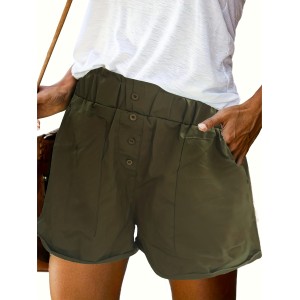 Minimalist High Waist Slant Pocket Shorts, Casual Button Decor Shorts For Summer & Spring, Women’s Clothing – PRYCUS MITCHELL INC