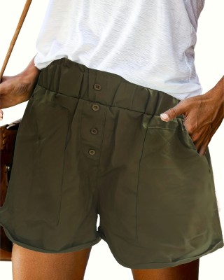 Minimalist High Waist Slant Pocket Shorts, Casual Button Decor Shorts For Summer & Spring, Women’s Clothing – PRYCUS MITCHELL INC