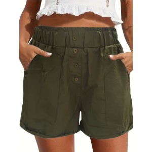 Minimalist High Waist Slant Pocket Shorts, Casual Button Decor Shorts For Summer & Spring, Women’s Clothing – PRYCUS MITCHELL INC