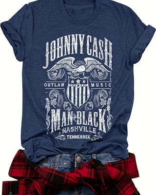 Vintage Country Music Festival Print T-Shirt, Retro Style Short Sleeve Crew Neck Casual Top For All Season, Women’s Clothing – PRYCUS MITCHELL INC