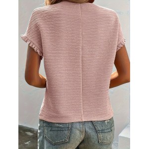 Solid Color Crew Neck T-shirt, Casual Ruffle Trim Short Sleeve T-Shirt For Spring & Summer, Women’s Clothing – PRYCUS MITCHELL INC