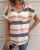 Striped Print V Neck Pocket T-Shirt, Casual Short Sleeve T-Shirt For Spring & Summer, Women’s Clothing – PRYCUS MITCHELL INC Striped Print V Neck Pocket T-Shirt, Casual Short Sleeve T-Shirt For Spring & Summer, Women’s Clothing – PRYCUS MITCHELL INC