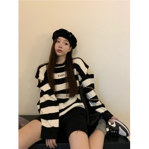 Round neck loose holes coat stripe lazy hoodie for women – PRYCUS MITCHELL INC