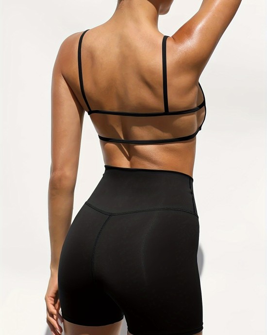 Women’s 2-Piece Activewear Set, Scoop Neck Backless Strappy Sports Bra, High-Waisted Yoga Shorts, Gym Workout Clothing, Seamless, Quick-Dry, – PRYCUS MITCHELL INC Women’s 2-Piece Activewear Set, Scoop Neck Backless Strappy Sports Bra, High-Waisted Yoga Shorts, Gym Workout Clothing, Seamless, Quick-Dry, – PRYCUS MITCHELL INC