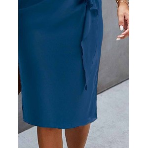 Party Dress Cocktail Dress Wedding Guest Dress Midi Dress Blue Green Short Sleeve Pure Color Ruffle Summer Spring Fall Crew Neck Party Evening Party Wedding Guest Vacation S M L XL 2XL 3XL – PRYCUS MITCHELL INC