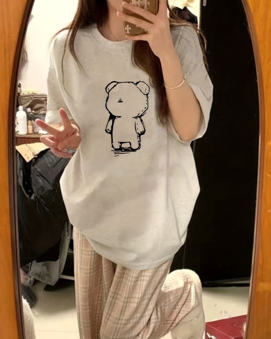 Bear Print T-shirt, Casual Short Sleeve Crew Neck Top For Spring & Summer, Women’s Clothing – PRYCUS MITCHELL INC Bear Print T-shirt, Casual Short Sleeve Crew Neck Top For Spring & Summer, Women’s Clothing – PRYCUS MITCHELL INC