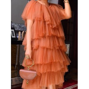 Party Dress Wedding Guest Cocktail Dress Semi Formal Dress Midi Dress Orange Short Sleeve Pure Color Mesh Summer Spring Crew Neck Party Summer Dress Loose Fit 2023 S M L XL 2XL 3XL – PRYCUS MITCHELL INC