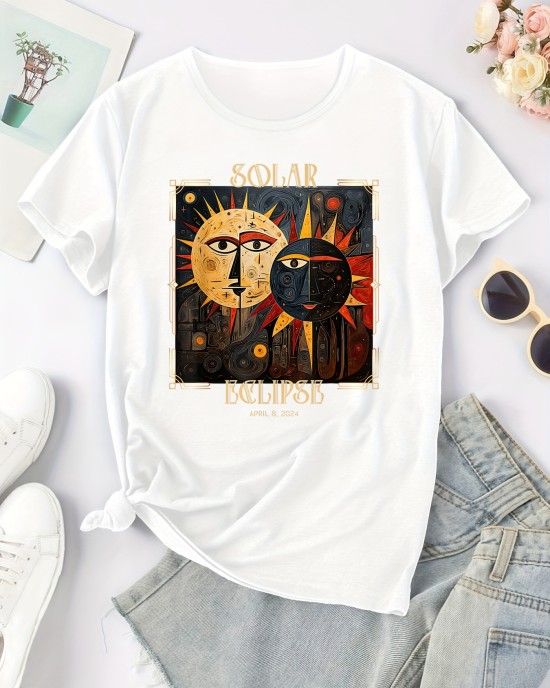 Personality Sun Print Round Neck T-Shirt, Fashion Casual Stretch Short Sleeve Sport T-Shirt, Women’s Clothing – PRYCUS MITCHELL INC Personality Sun Print Round Neck T-Shirt, Fashion Casual Stretch Short Sleeve Sport T-Shirt, Women’s Clothing – PRYCUS MITCHELL INC