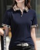 Button Front Contrast Trim Collared T-Shirt, Versatile Short Sleeve T-Shirt For Spring & Summer, Women’s Clothing – PRYCUS MITCHELL INC Button Front Contrast Trim Collared T-Shirt, Versatile Short Sleeve T-Shirt For Spring & Summer, Women’s Clothing – PRYCUS MITCHELL INC