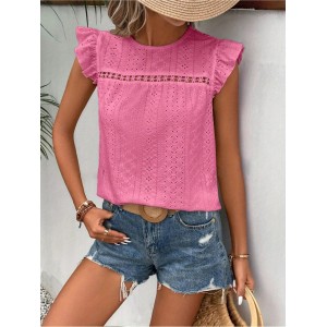 Hollow Ruffle Sleeve T-shirt, Casual Solid Color T-shirt For Spring & Summer, Women’s Clothing – PRYCUS MITCHELL INC