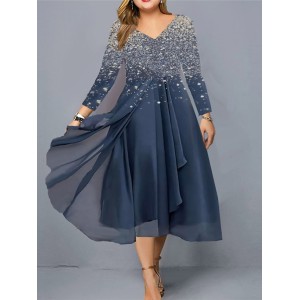 Plus Size Casual Dress Color Gradient V Neck Print Long Sleeve Spring Fall Casual Midi Dress Daily Vacation Dress – PRYCUS MITCHELL INC