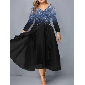 Plus Size Casual Dress Color Gradient V Neck Print Long Sleeve Spring Fall Casual Midi Dress Daily Vacation Dress – PRYCUS MITCHELL INC