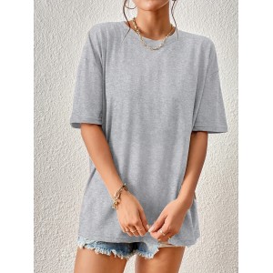 Solid Color Basic Casual T-Shirt, Round Neck Short Sleeves Versatile Sports Tee, Women’s Comfy Tops – PRYCUS MITCHELL INC